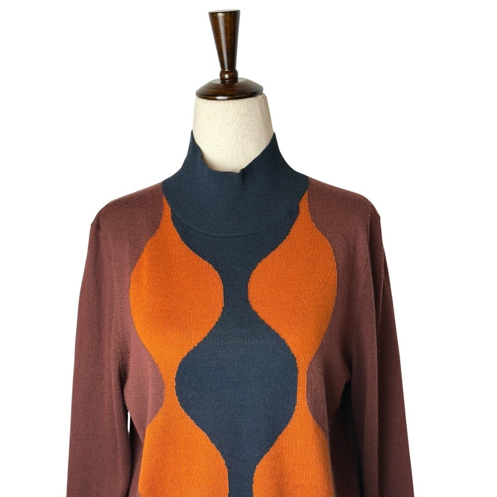 Marimekko Uniqlo Sweater Women Large Brown Orange Lightweight Geo Wool Knit - Picture 4 of 11